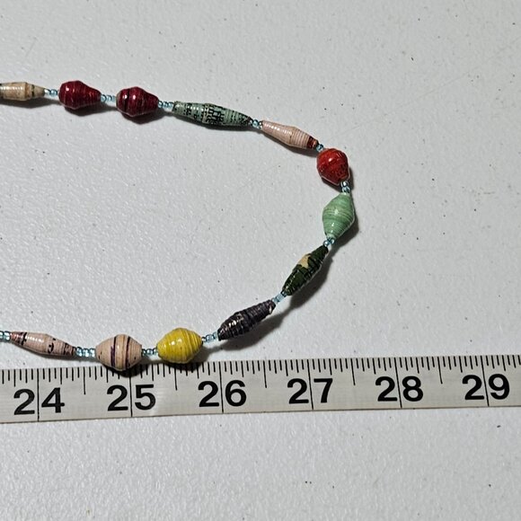 Handmade Boho Recycled Paper Bead Necklace Eco Friendly Fashion Jewelry Women - Picture 5 of 5